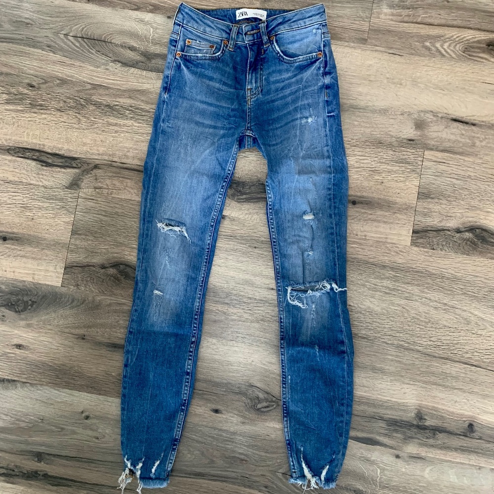 Zara Multi Damages Skinny In Azure Blue